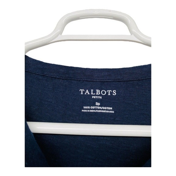 TALBOTS - WOMEN'S BLUE & WHITE 3/4 SLEEVE EMBROIDERED KNIT T-SHIRT TOP - Size S - Picture 4 of 12